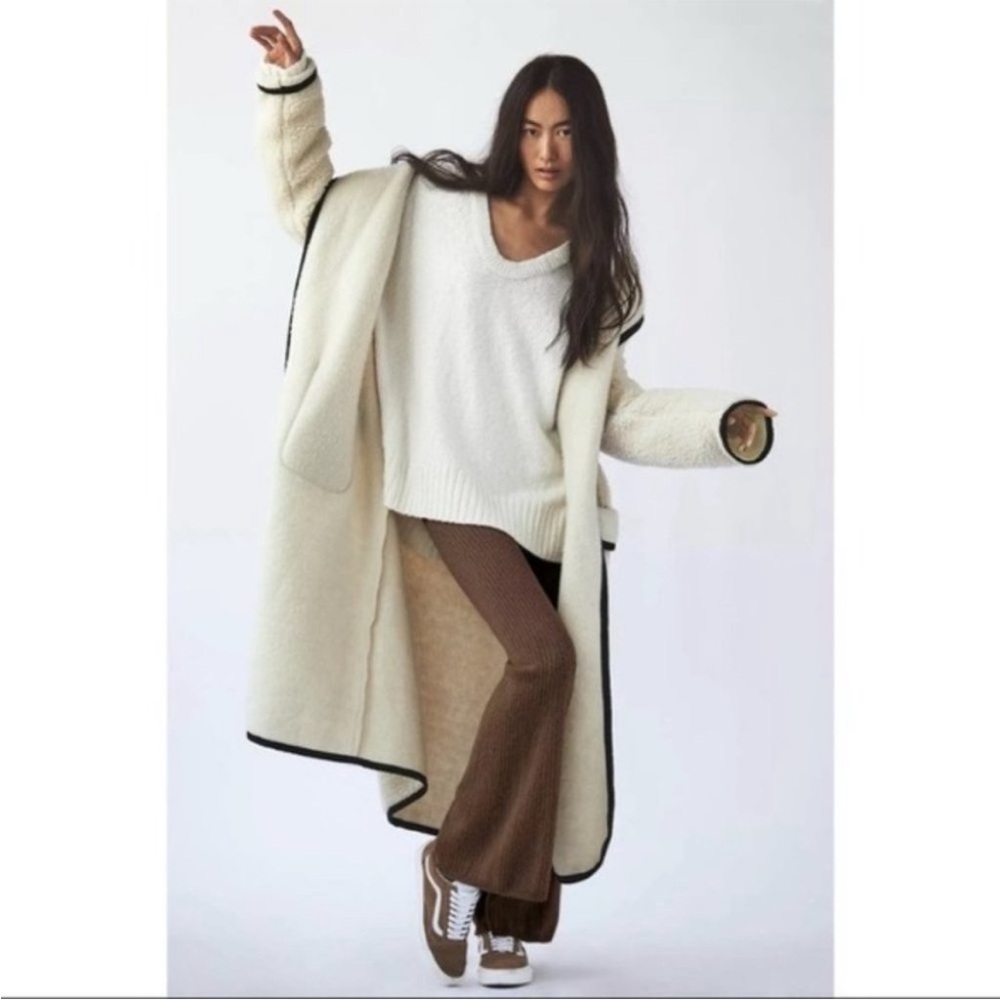 Free People Irresistable Teddy Faux Sherpa Fleece Cardi Maxi Duster Coat Jacket - Picture 6 of 16